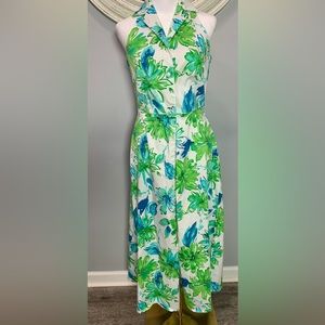 Clues Vintage 90s Green Floral Button Down Collared Dress Size 6 Spring/Summer